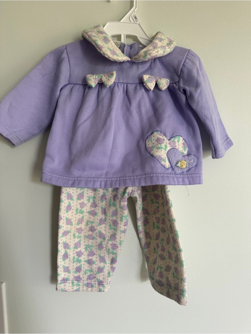 Vintage Baby Paris Lavender Baby Two-Piece Outfit with Floral Hearts